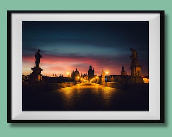 Prague Print, Charles Bridge Photo, Prague City Wall Art, Prague Landmarks Travel Poster, Prague Sunrise Wall Art, Czech Republic Print