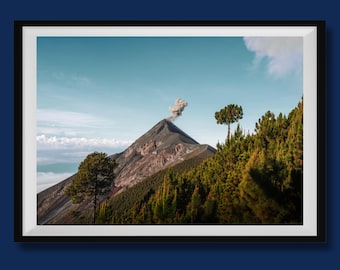 Real Photo, Fuego Volcano Photo Print, Guatemala Photography, Guatemala Fine Art Print, Guatemala Wall Art, Antigua Travel Poster, Fuego Art