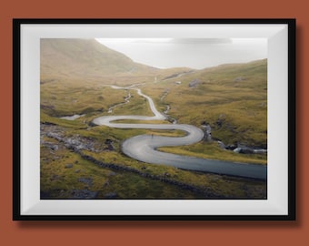 Road Faroe Islands Print, Faroe Island Poster, Nordic Wall Art, Nordic Coastal Landscape Photography, Minimalist Wall Art, Aerial Lansdscape