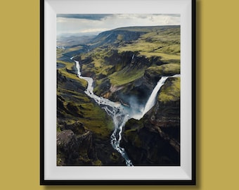 Haifoss Iceland Print, Iceland Waterfall Poster, Iceland Wall Art, Iceland Poster, Iceland Landscape Photo, Iceland Wall Decor, Iceland Art