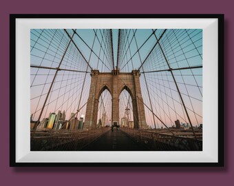 Foto real, impresión del puente de Brooklyn, arte mural de Brooklyn, foto de Brooklyn, arte mural de Nueva York, foto de la ciudad de Nueva York, foto de monumentos de Nueva York