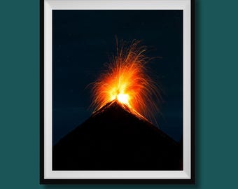 Real Photo, Fuego Volcano Photo Print, Guatemala Photography, Guatemala Fine Art Print, Guatemala Wall Art, Antigua Travel Poster, Fuego Art