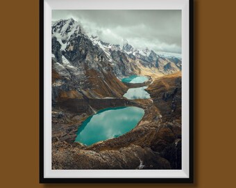 Real Photo, Huayhuash 3 Lakes Photo Print, Cordillera Huayhuash Wall Art Decor, Huayhuash Photography, Huayhuash Travel Poster, 3 Lagunas