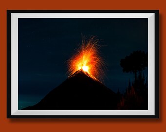 Real Photo, Fuego Volcano Photo Print, Guatemala Photography, Guatemala Fine Art Print, Guatemala Wall Art, Antigua Travel Poster, Fuego Art