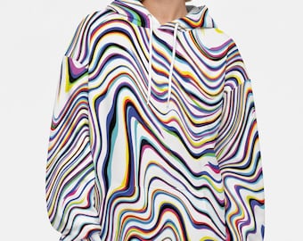 Trippy Rave Hoodie, Psychedelic Melting Pattern Pullover, Festival Wear Sweatshirt