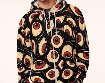 Zip Rave Hoodie Trippy Eye Horror Halloween Outfits Gothic EDM Festival Clothing