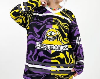 Split Rave Jersey, Cyclops 420 Hockey Shirt, Trippy EDM Festival Outfits