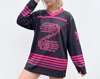 EDM Rave Jersey Skeleton Hands Hockey Shirt Music Festival Top