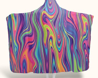 Psychedelic Hooded Blanket Oversized Warm Rave Blanket Hoodie Wearable Festival Cloak