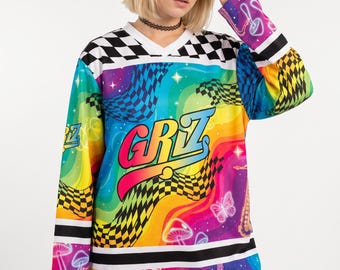 Psychedelic Rave Jersey, Checkerboard Hockey Shirt, Trippy Vibe Bass Festival Outfit