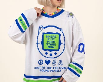 Retro Rave Jersey, Pixel Hockey Shirt, Nostalgic Gamer Edm Merch Festival