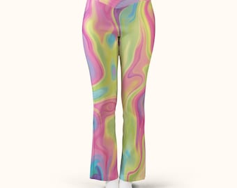 Pastel Trippy Rave Legging High Waisted Bell Bottoms for Women Flare Legging