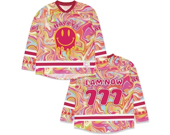 Psychedelic Rave Jersey, Pink Smiley Hockey Shirt, EDM Festival Top