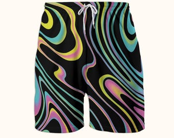 Trippy Rave Shorts Neon Colorful Festival Trunks Comfortable EDM Bottoms Gift For Him