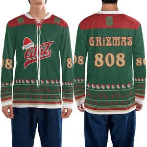 Grizz Hockey Rave Jersey Christmas Outfit, Festival Holiday Top with EDM Shirt Inspired Graphics