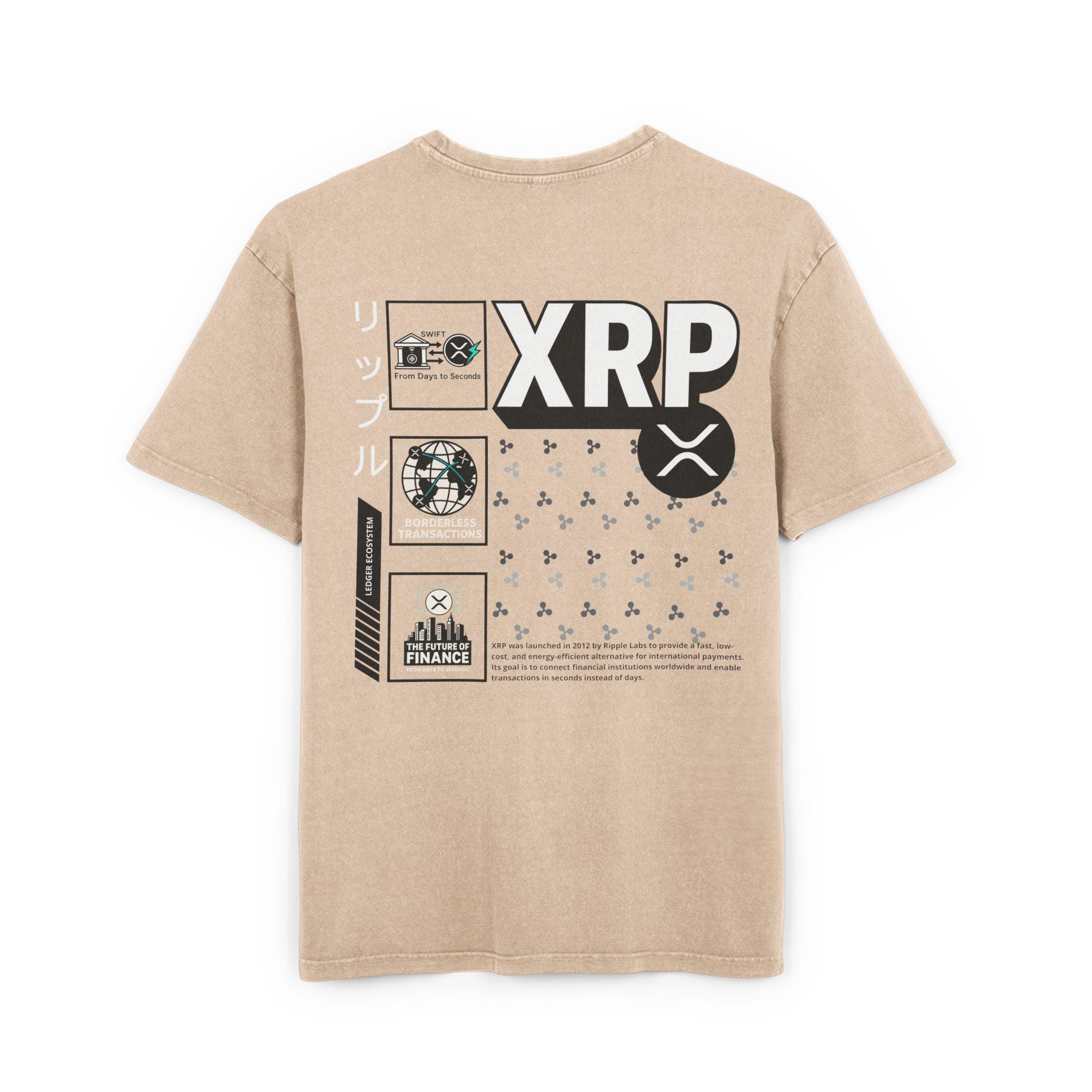 XRP Tシャツ：リップル オーバーサイズ アシッドウォッシュ クリプトTシャツ