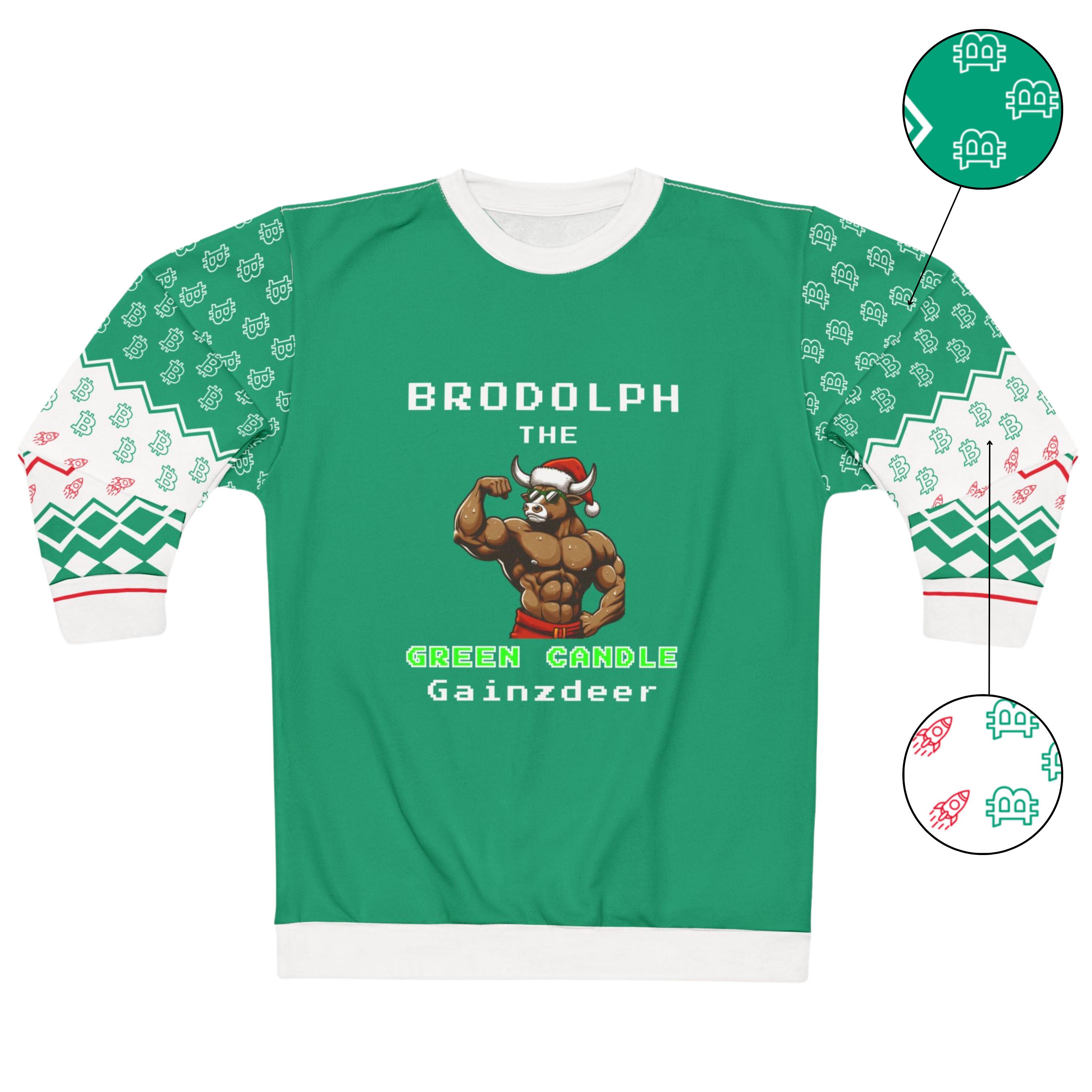 ビットコインの醜いクリスマスセーター - 緑のキャンドルのブロドルフ・ゲインズディア - 面白い暗号通貨ホリデースウェットシャツ
