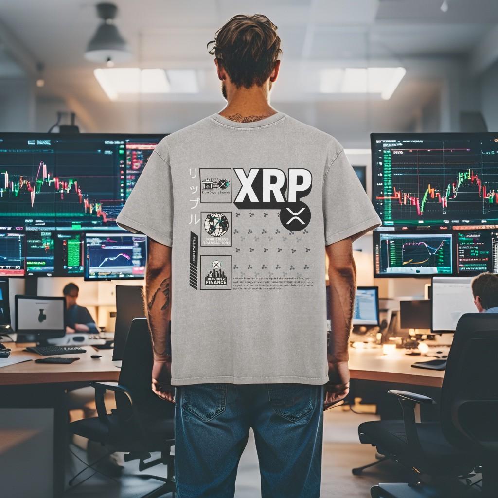 XRP Tシャツ：リップル オーバーサイズ アシッドウォッシュ クリプトTシャツ