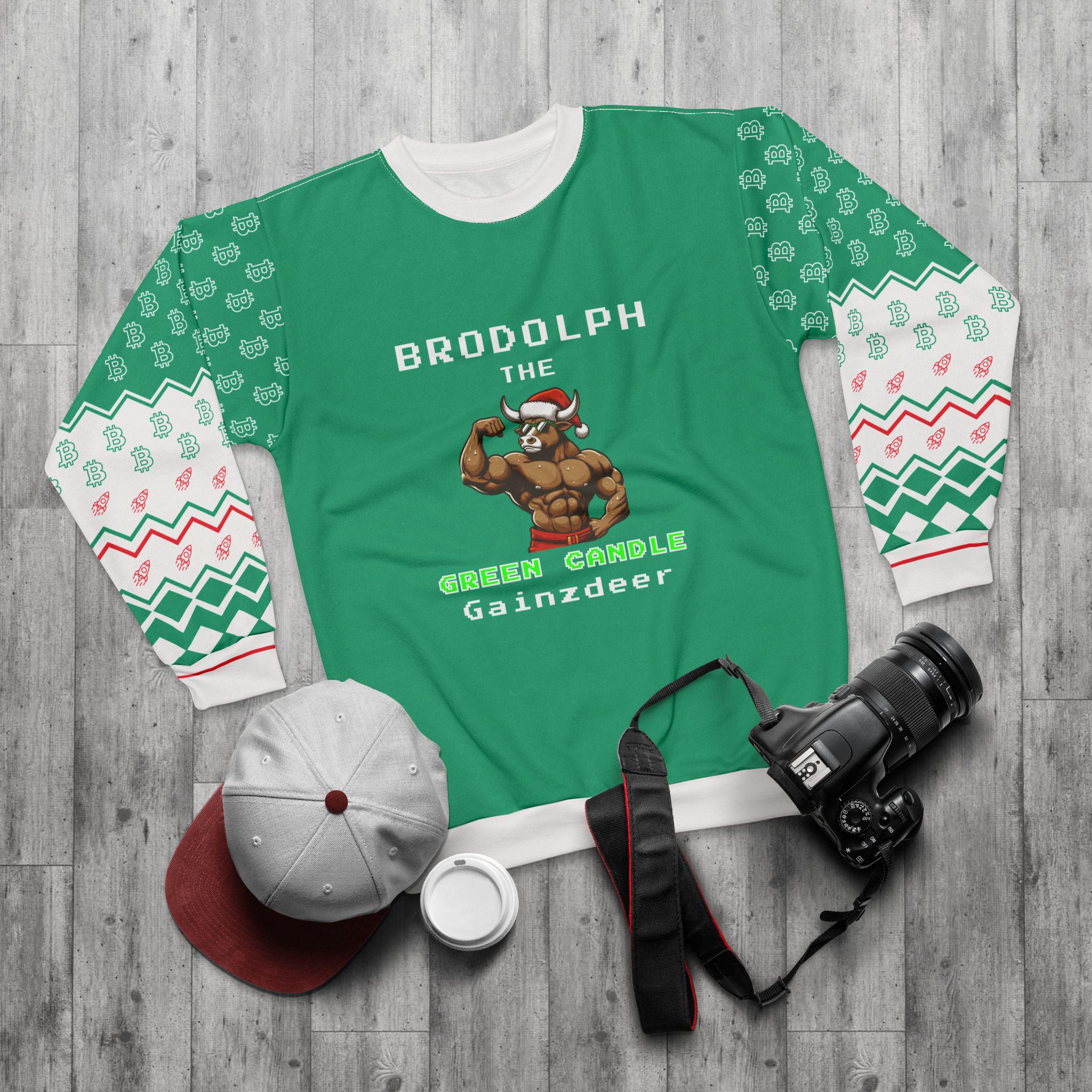 ビットコインの醜いクリスマスセーター - 緑のキャンドルのブロドルフ・ゲインズディア - 面白い暗号通貨ホリデースウェットシャツ