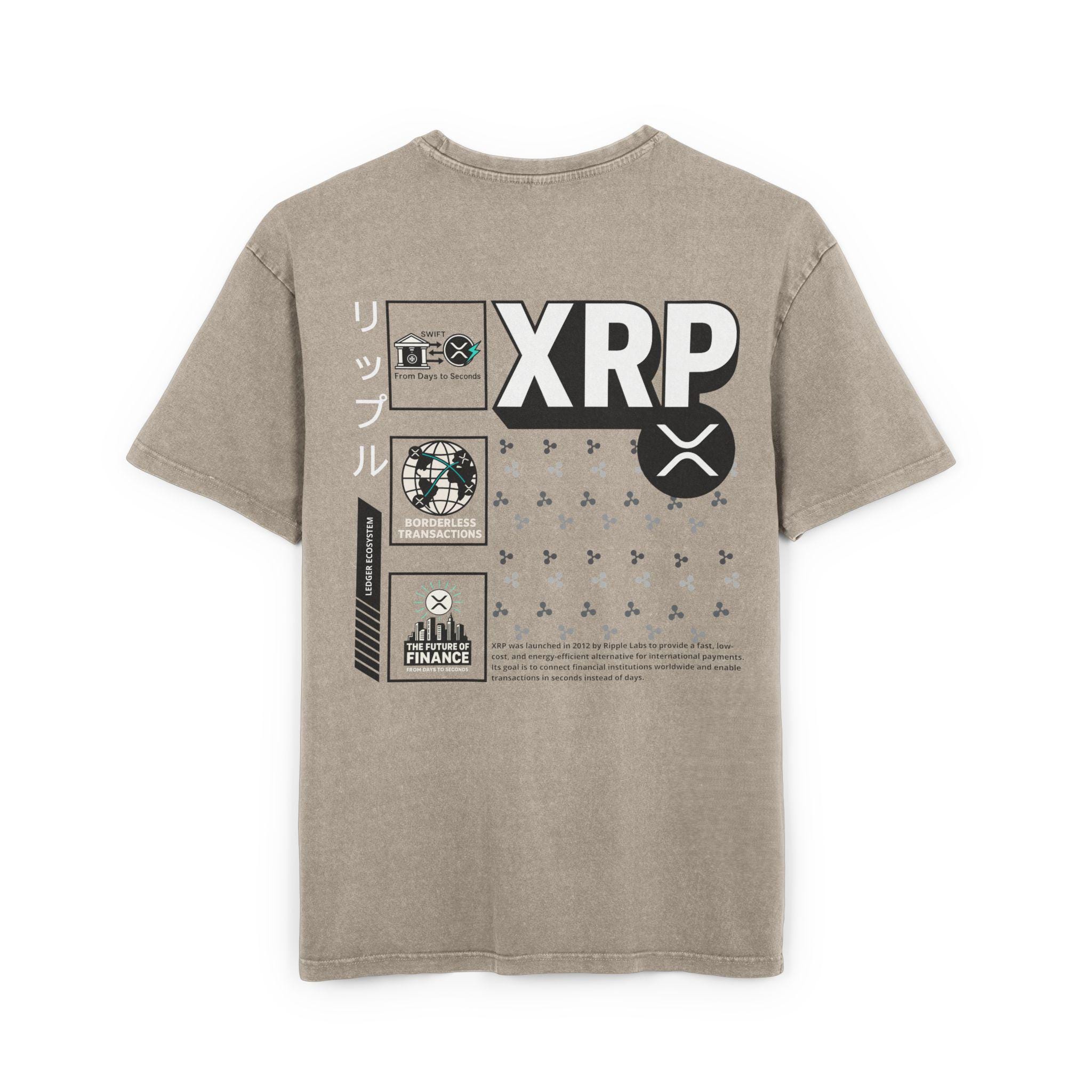 XRP Tシャツ：リップル オーバーサイズ アシッドウォッシュ クリプトTシャツ