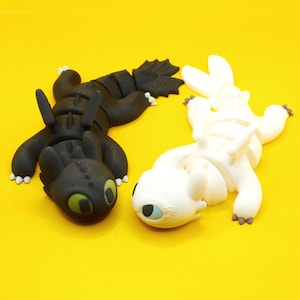 Flexi Toothless and Light Fury Figurines | 3D Printed Cute Night & Light Dragon Articulated Toys | HTTYD | How To Train Your Dragon Gift