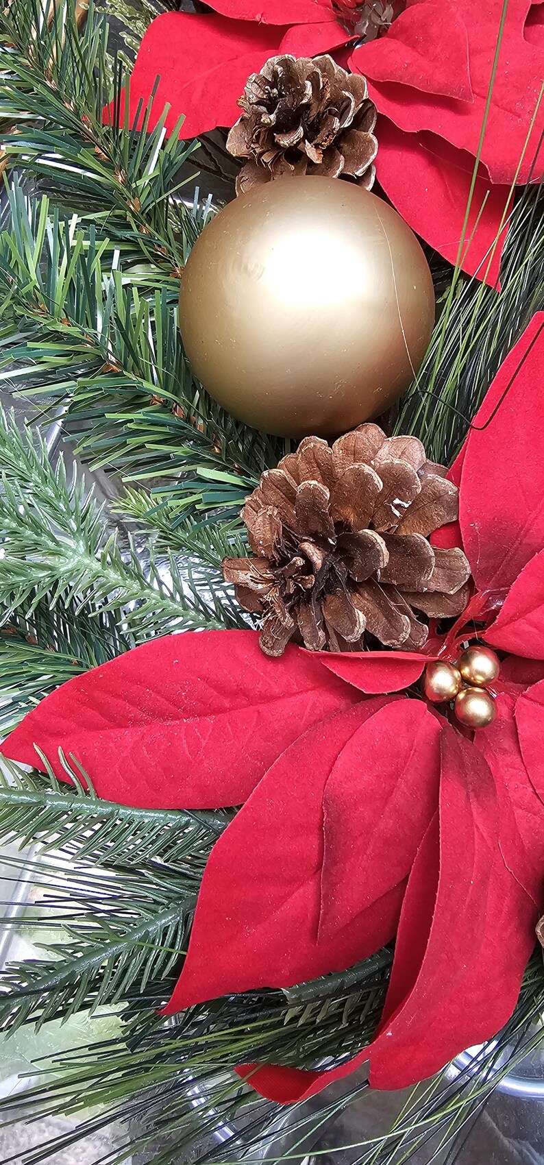 22" Grapevine Wreath With Faux Poinsettias and Greenery for Christmas ...