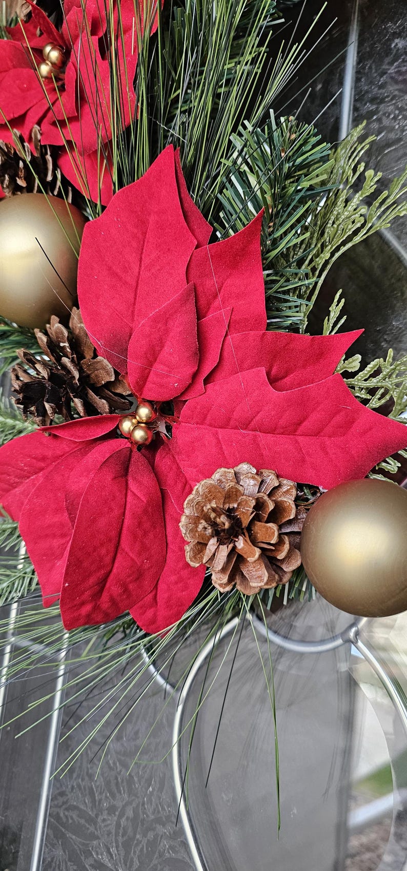 22" Grapevine Wreath With Faux Poinsettias and Greenery for Christmas ...