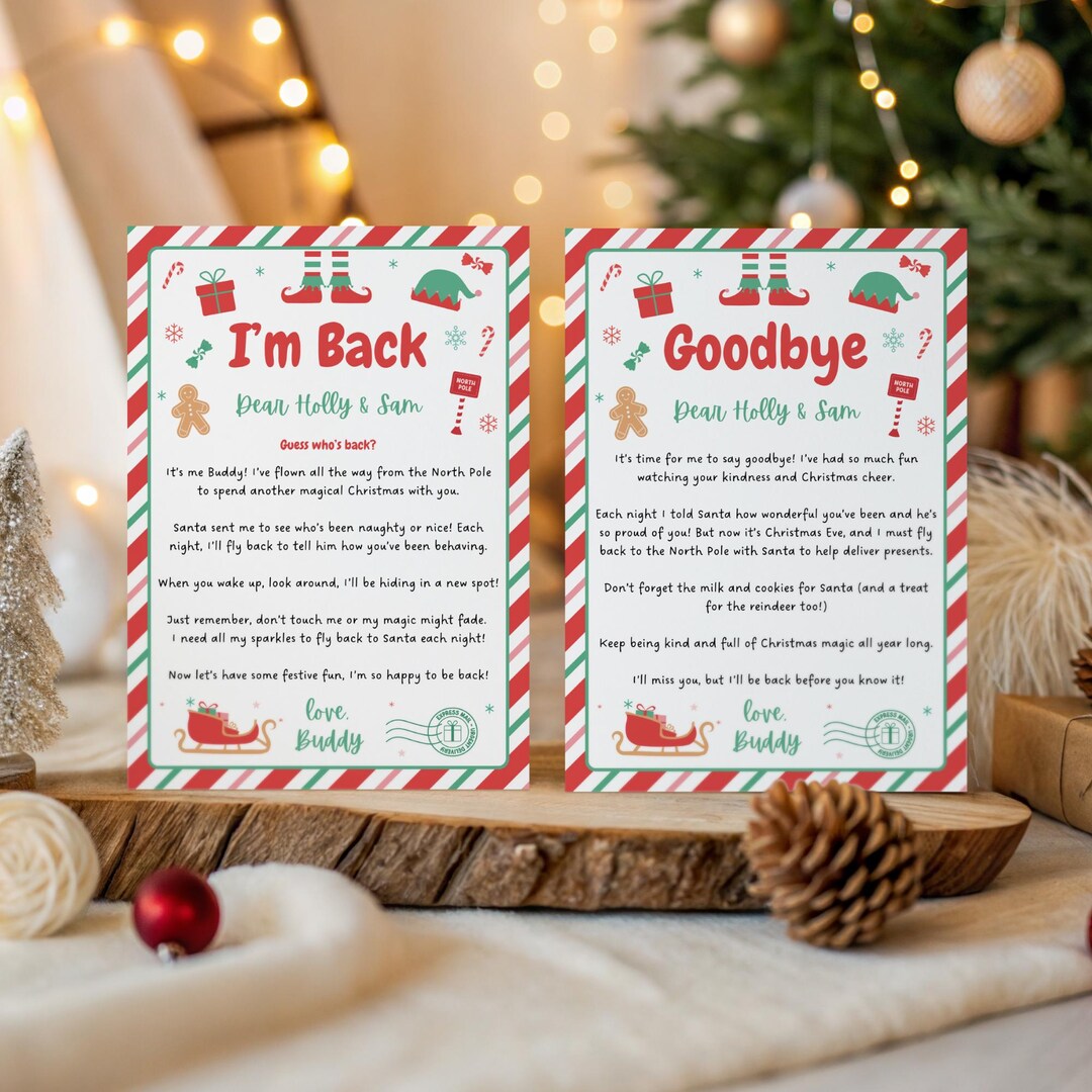 Printable Elf Letters Set of 2, Editable I’m Back & Goodbye Letters: 5 ...