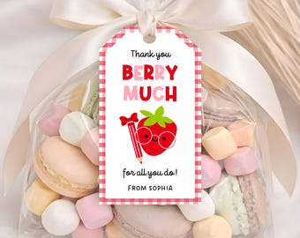 Thank You Berry Much Printable Gift Tag, Teacher Appreciation Gift Tag, End of Year Thank You Teacher Gift Tag