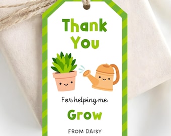 Thank You For Helping Me Grow Printable Gift Tag, Teacher Appreciation Gift Tag, End of Year Thank You Teacher Gift Tag