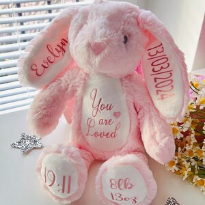 Regalo personalizado para recién nacidos, regalo para nuevos padres, regalo personalizado de conejito, regalo de recuerdo para bebé, juguete de peluche, osito de peluche personalizado