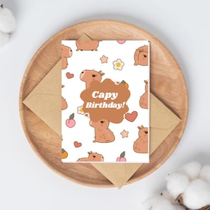 Cartão de aniversário de capivara | Cartão engraçado de aniversário de capivara | Cartão de animal fofo | Cartão de feliz aniversário para ele ou ela | A5 ecológico
