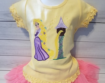 Rapunzel Tangled Cameo Shirt, Onesie, or Tank – Embroidered Princess Design with Tower