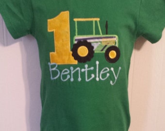 Boy Farm Country Tractor Applique Birthday Number Shirt or Tank