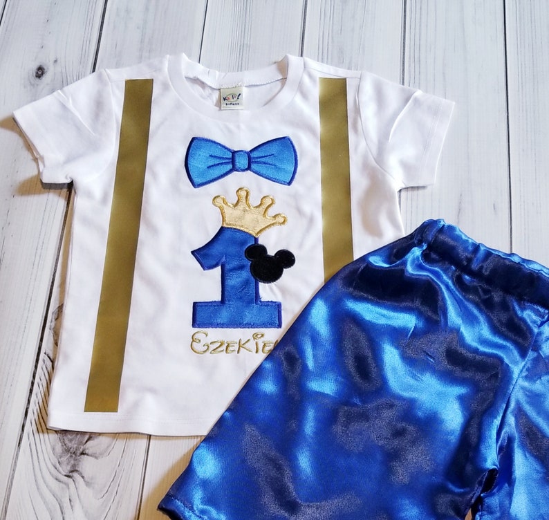 Mickey Royal Blue and gold Prince King crown 1st 5th Birthday Shirt Shorts image 3