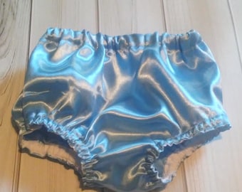 Light Blue Satin Diaper Cover Bloomers 0-3 months thru 24 months