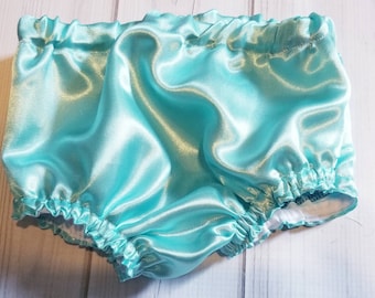 Baby Boy girl aqua Blue Satin Diaper Cover Bloomers NB, 0-3 months thru 24 months