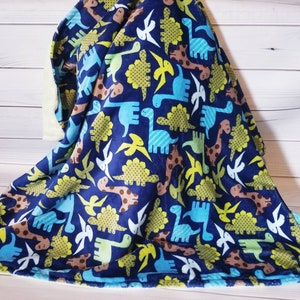 Dinosaurs colorful minky and lime green smooth minky Blanket 34 x 30 READY TO SHIP image 1