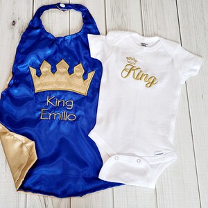 Newborn Royal Blue Gold baby boy royalty King Prince photo prop crown cape