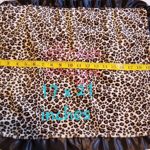 Leopard Cheetah Animal Print SMOOTH Minky & Hot Pink Satin Ruffle Lovey Security blanket 17x21 image 3