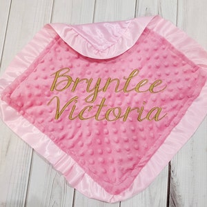Pink Minky and Pink Satin Pink Ruffle lovey 14 x 14