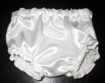 White Satin Diaper Cover Bloomers 0-3 months thru 24ms