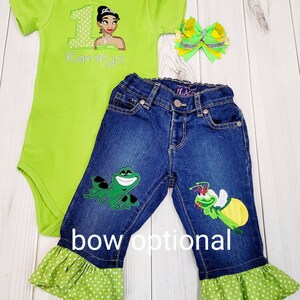 Princess Tiana Frog Fire Fly Birthday Shirt & Ruffle Capri or Jean Set image 4