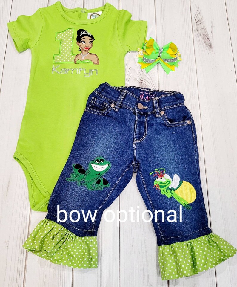 Princess Tiana Frog Fire Fly Birthday Shirt & Ruffle Capri or Jean Set image 4