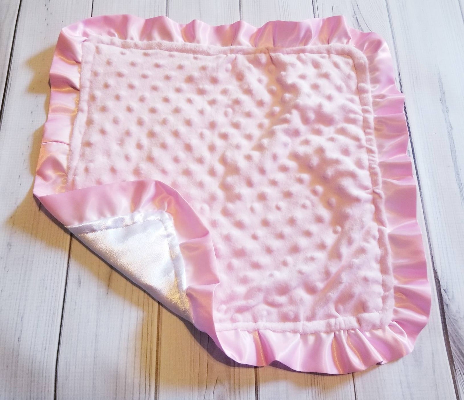 Baby Girl Security Blanket Lovey White Satin Pink Ruffle Minky Etsy