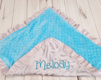 Turquoise Minky with silver Satin Ruffles lovey 21 x 21