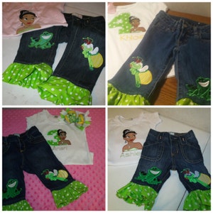 Princess Tiana Frog Fire Fly Birthday Shirt & Ruffle Capri or Jean Set image 7