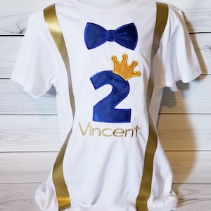Royal Blue Gold Prince King crown 1st - 5th Birthday Party Number Shirt