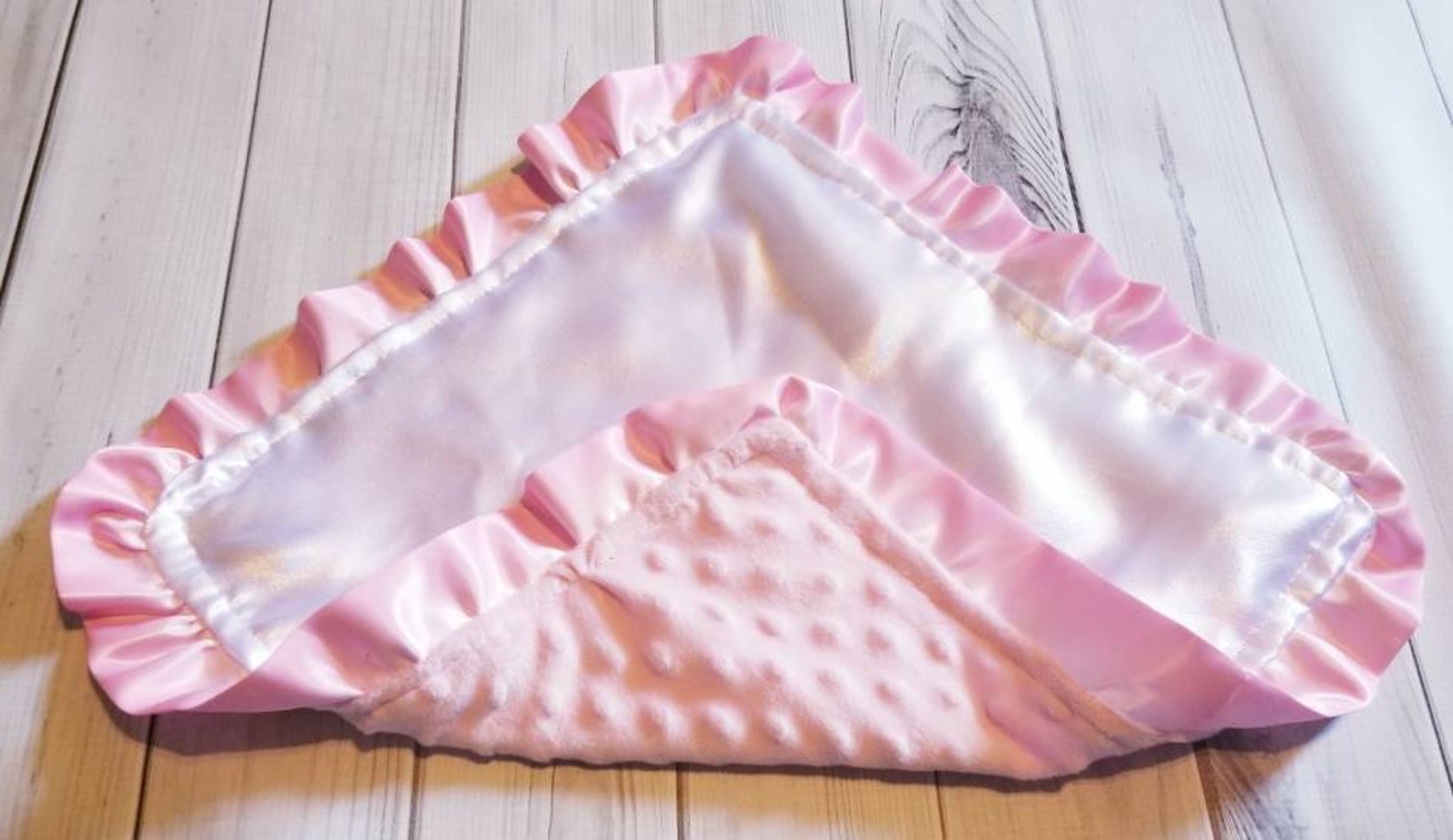 Baby Girl Security Blanket Lovey White Satin Pink Ruffle Minky Etsy