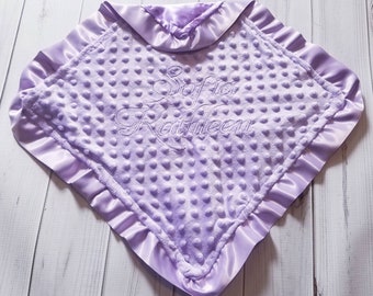 Baby Security Blanket Lovie Lovey Lavender Lilac Satin Ruffle Minky 15x15